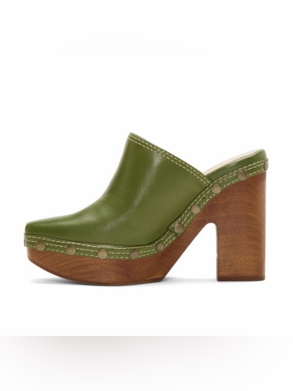 Jacquemus Olive Green Grained Lambskin Leather Les Sabots Heel Clogs